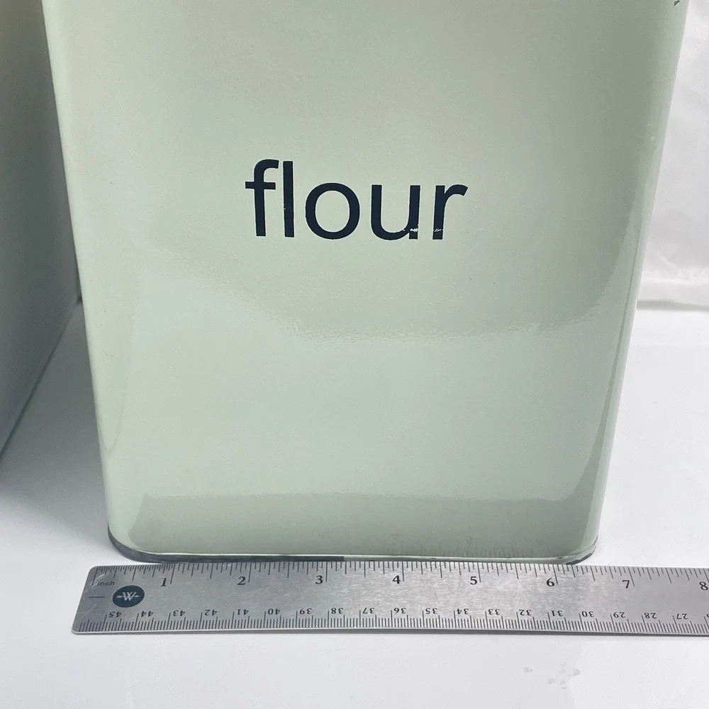 2‎ Pier 1 Imports Square Enamel Metal Canisters Chrome Lids Mint Green Flour